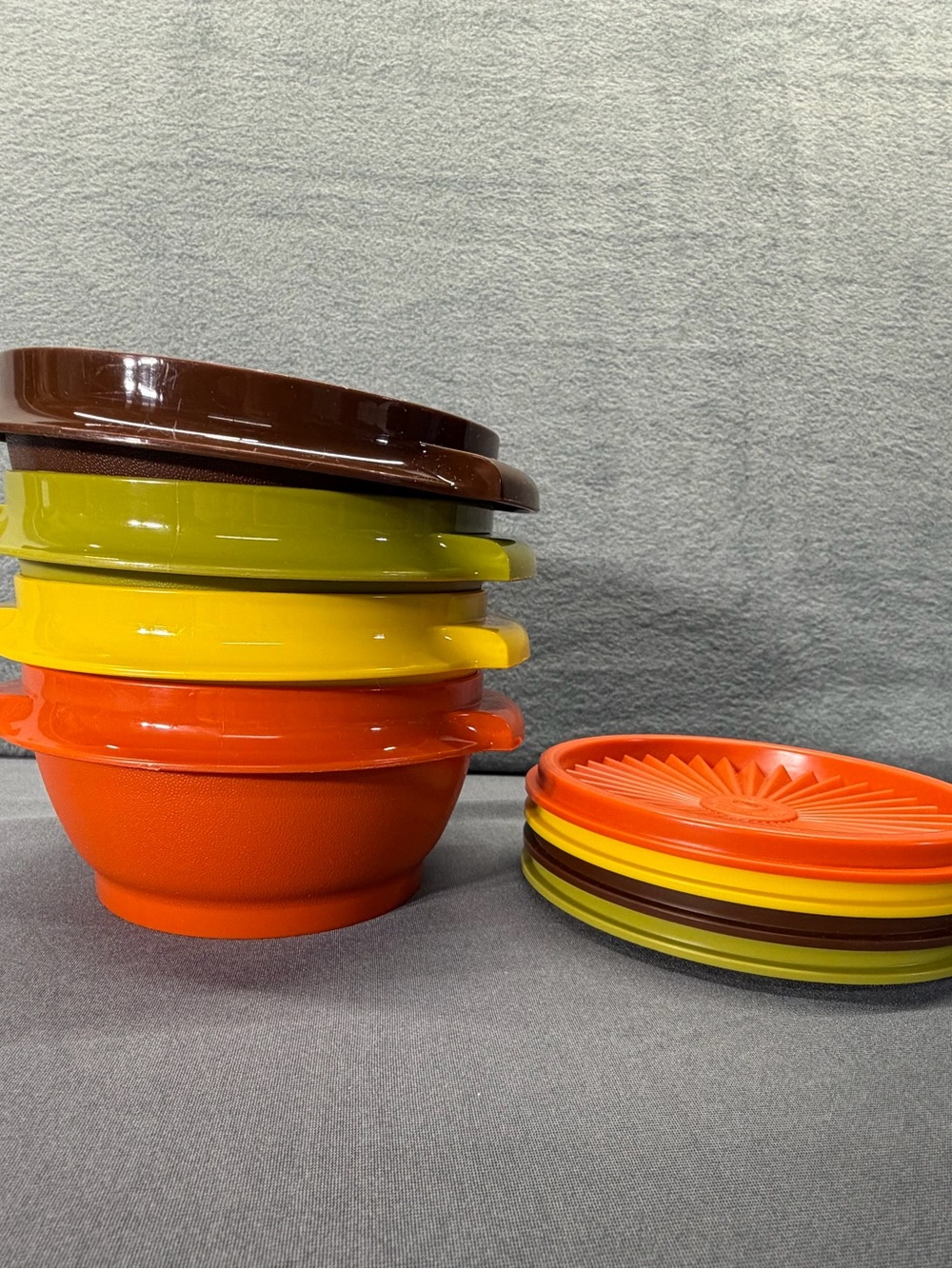 Vintage 70s Retro Tupperware Stackable Mixing Bowl Set - Harvest Colors